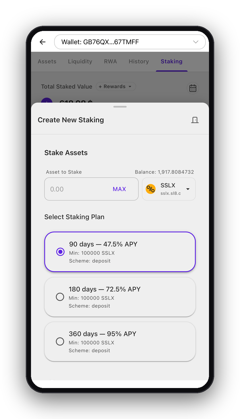 Create a staking plan in Sl8